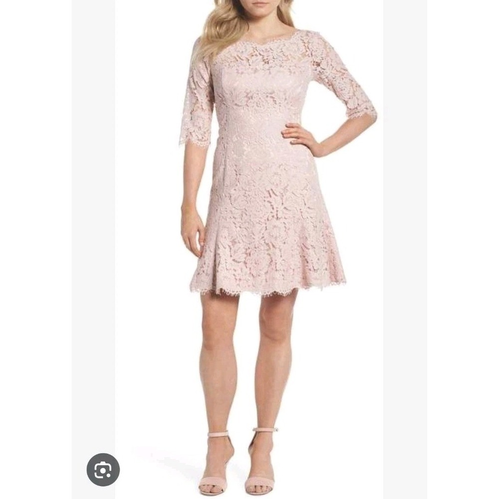 NWT Blush Pink Lacey Half Sleeve Fit & Flare Coquette Mini Dress‎ Size 10 Petite